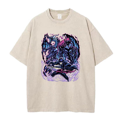 Summer New Anime Solo Leveling Printed T-Shirt Summer Cotton Washed Vintage Short Sleeve