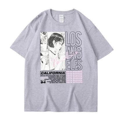 Anime Girl Letter Printed Short sleeved T-shirt Summer Cotton Harajuku Top Women's Clothing