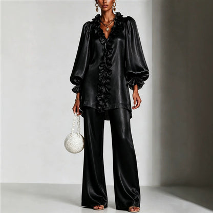 long-sleeve lace V-neck solid color women's clothing
