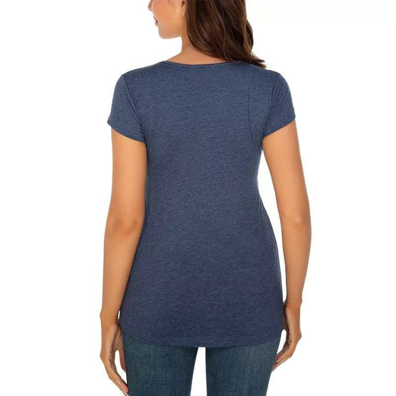 Women's Maternity Short Sleeve Ruffled Shirt