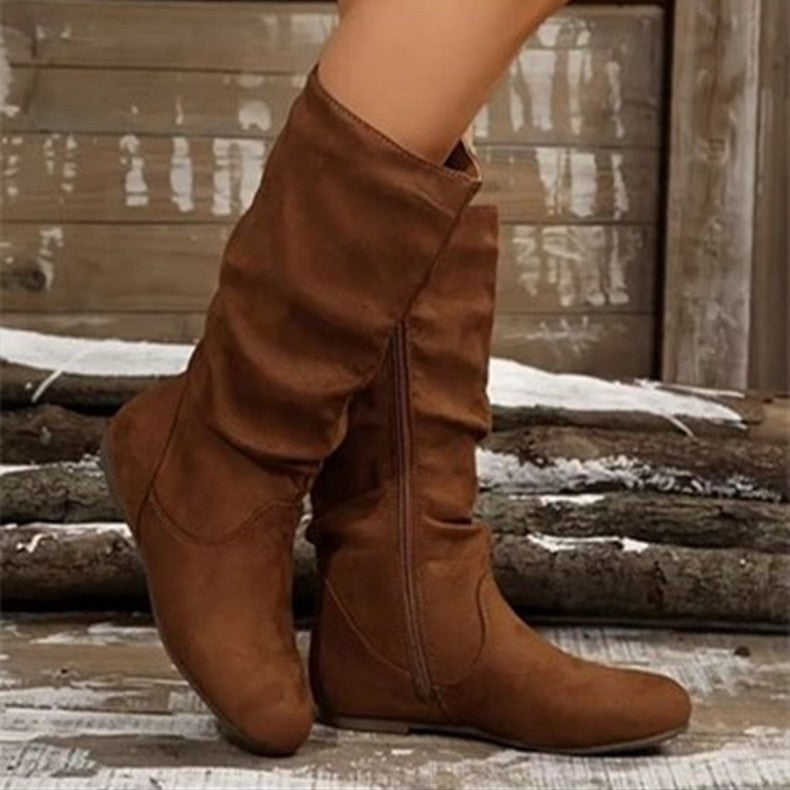 Women's Side Zipper Round Toe Boots