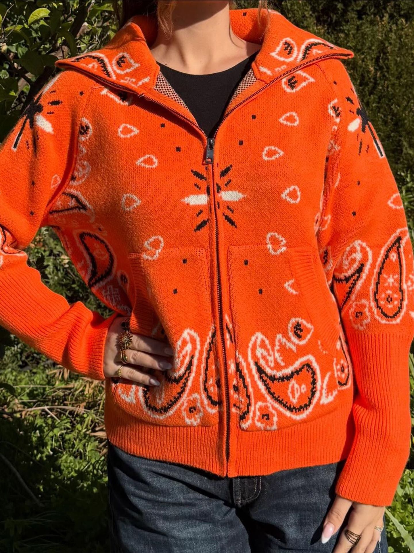 Retro Paisley Print Knitted Cardigan
