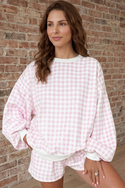Geruite baggy pullover met trekkoord en casual shorts 2-delige set