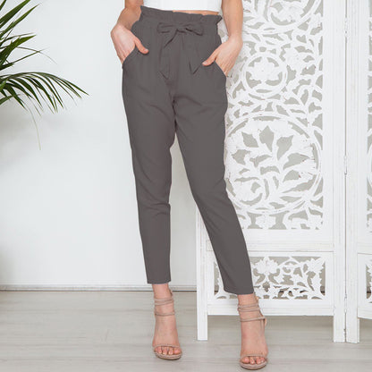 Europese paper bag taille cropped broek