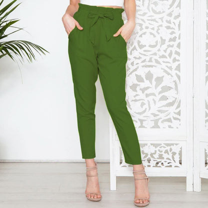Europese paper bag taille cropped broek