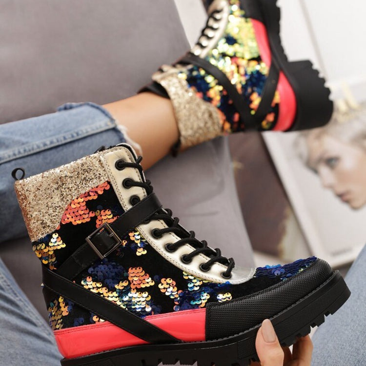 Laarzen met pailletten beklede camouflageprint