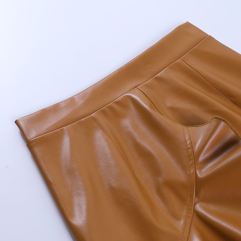 Hoge taille PU-leren mini-rok met ruches