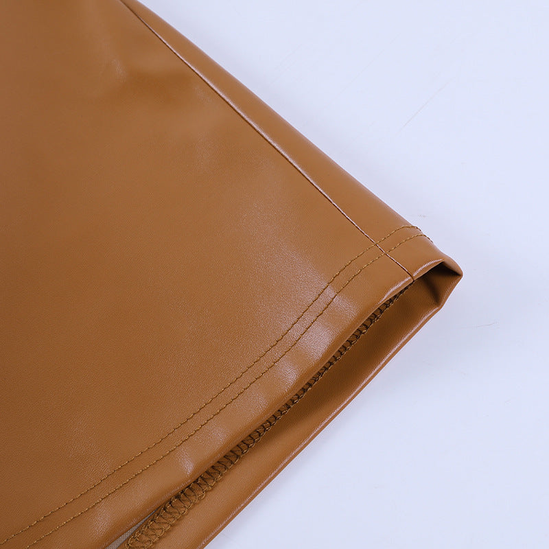 Hoge taille PU-leren mini-rok met ruches