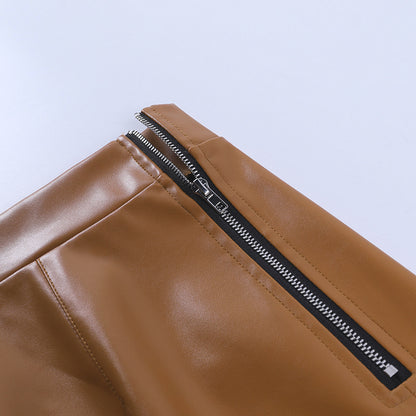 Hoge taille PU-leren mini-rok met ruches