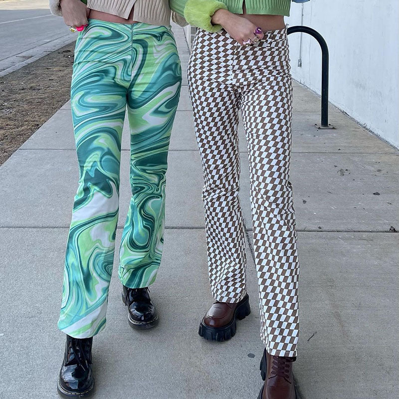 Dames bedrukte broek met hoge taille en wijde pijpen