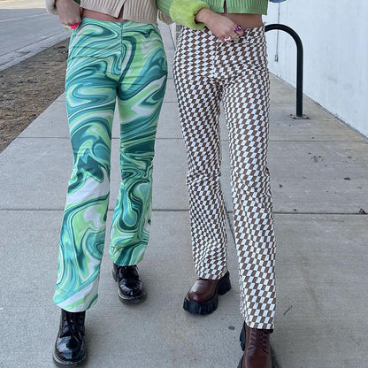 Dames bedrukte broek met hoge taille en wijde pijpen