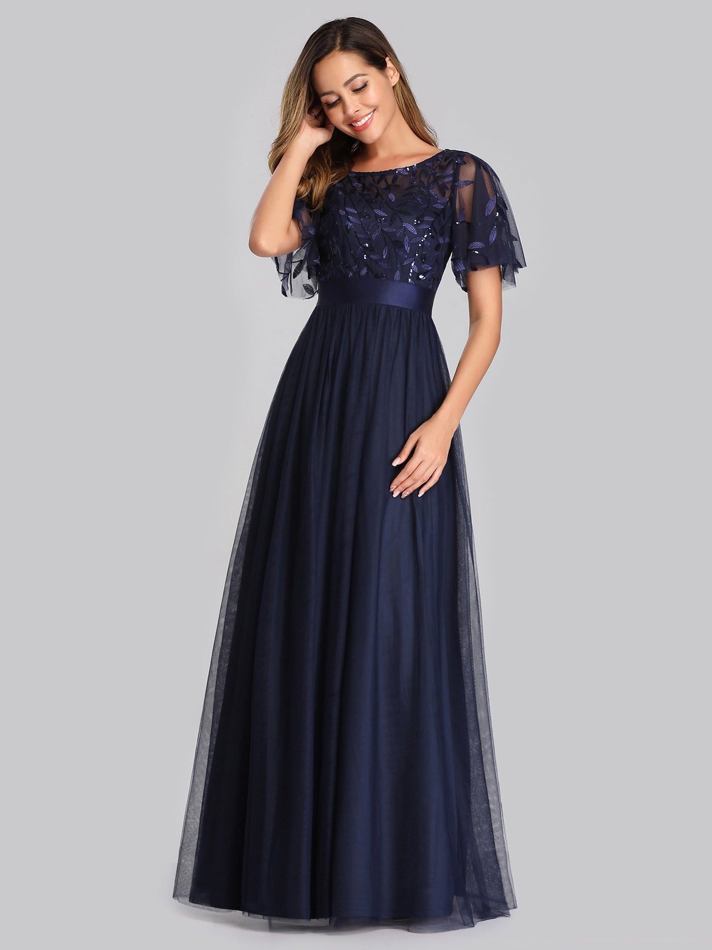 Bruidsmeisjesjurk met pailletten mesh en kant