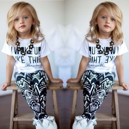 T-shirt met korte mouwen geometrische print broek tweedelig meisjes set