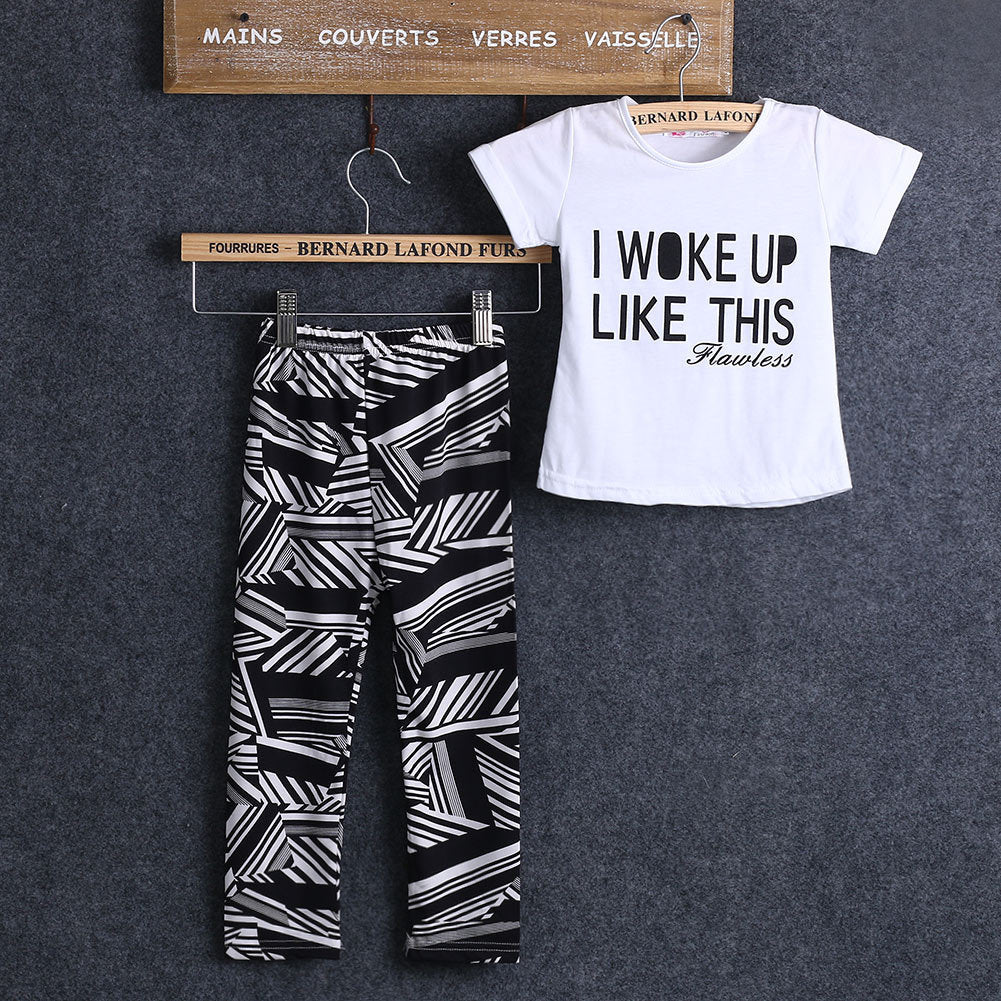 T-shirt met korte mouwen geometrische print broek tweedelig meisjes set