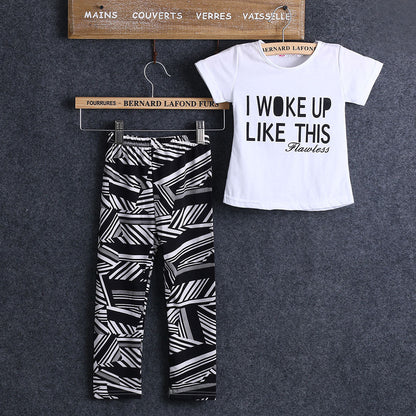 T-shirt met korte mouwen geometrische print broek tweedelig meisjes set