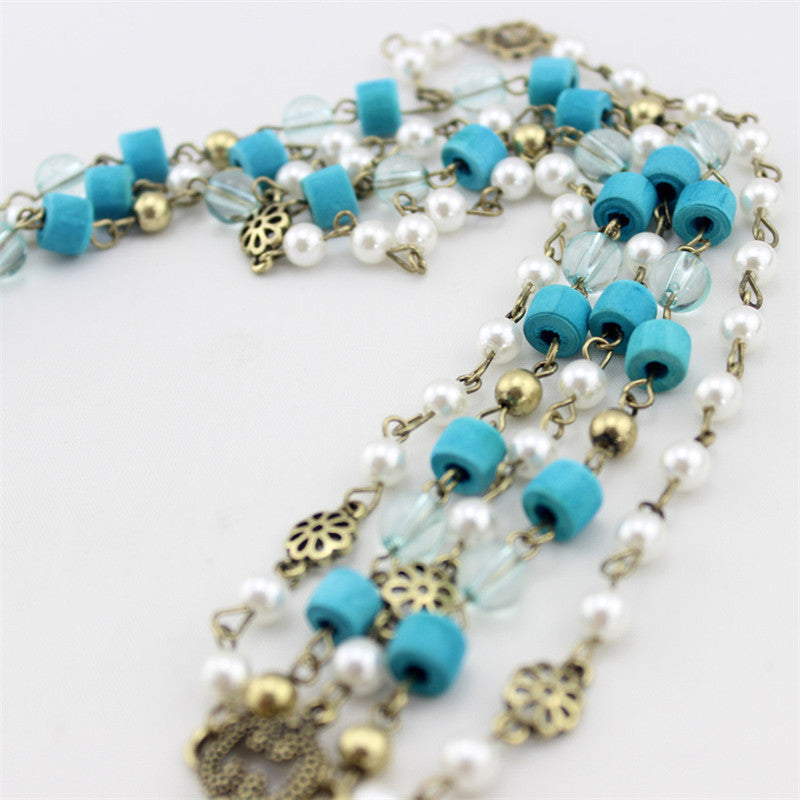 Boheemse turquoise parel diamant hoofdketting
