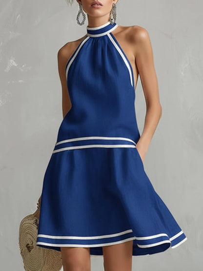 Halter Neck Striped Trim Dress