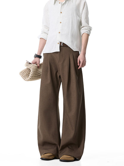 Mens Double Pleated Casual Trousers