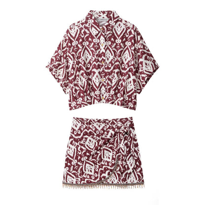 Printed shirt+printed skirt set for women