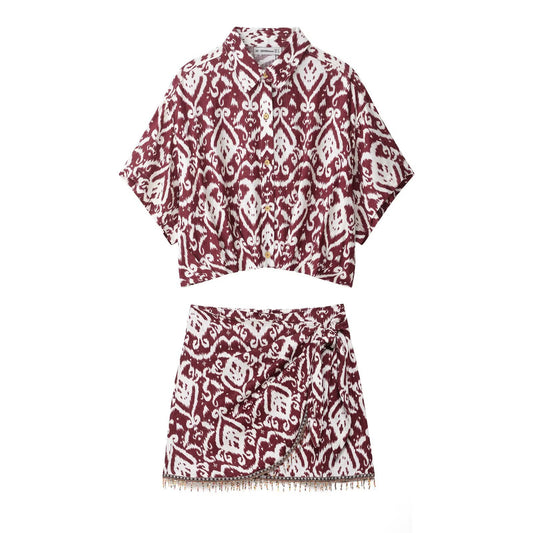 Printed shirt+printed skirt set for women