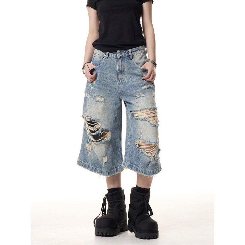 Summer ripped thin cropped pants