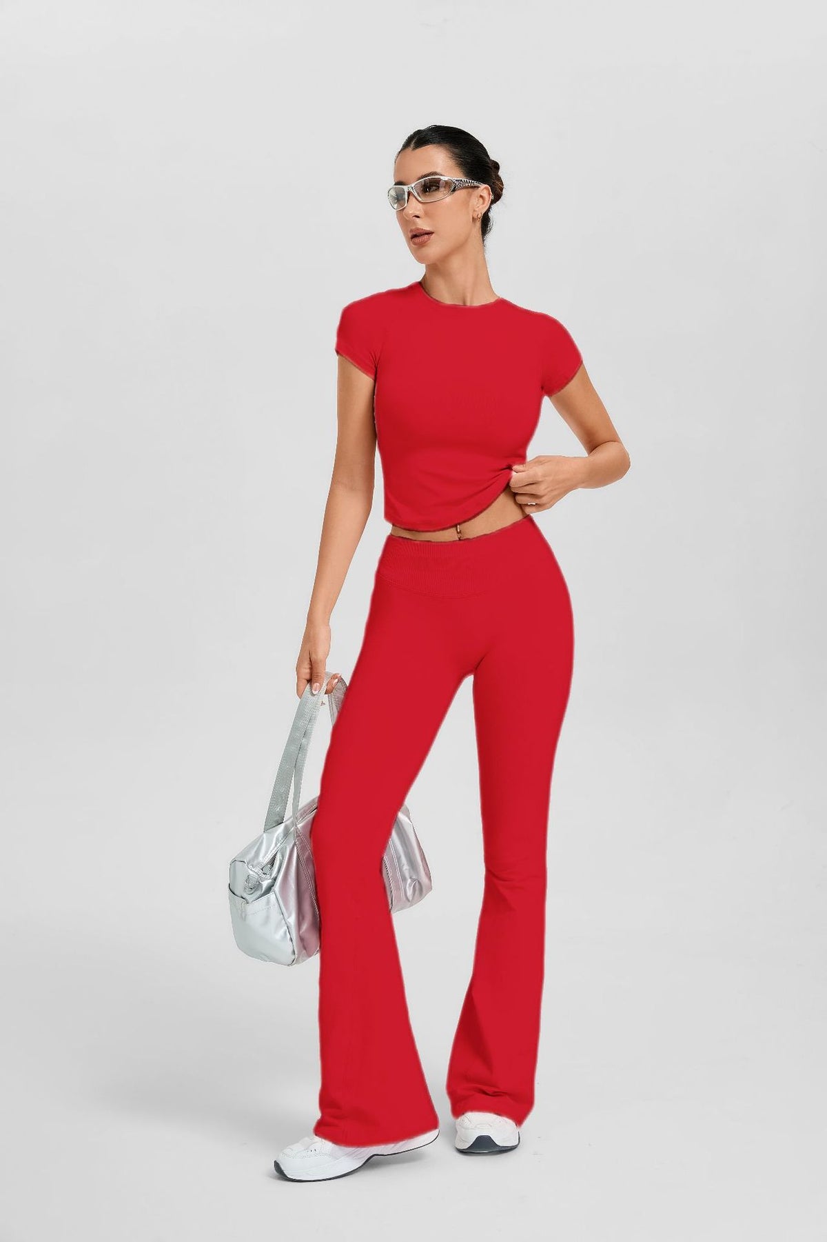 Women's Short Sleeve Flared Leg 2-Piece Yoga Set