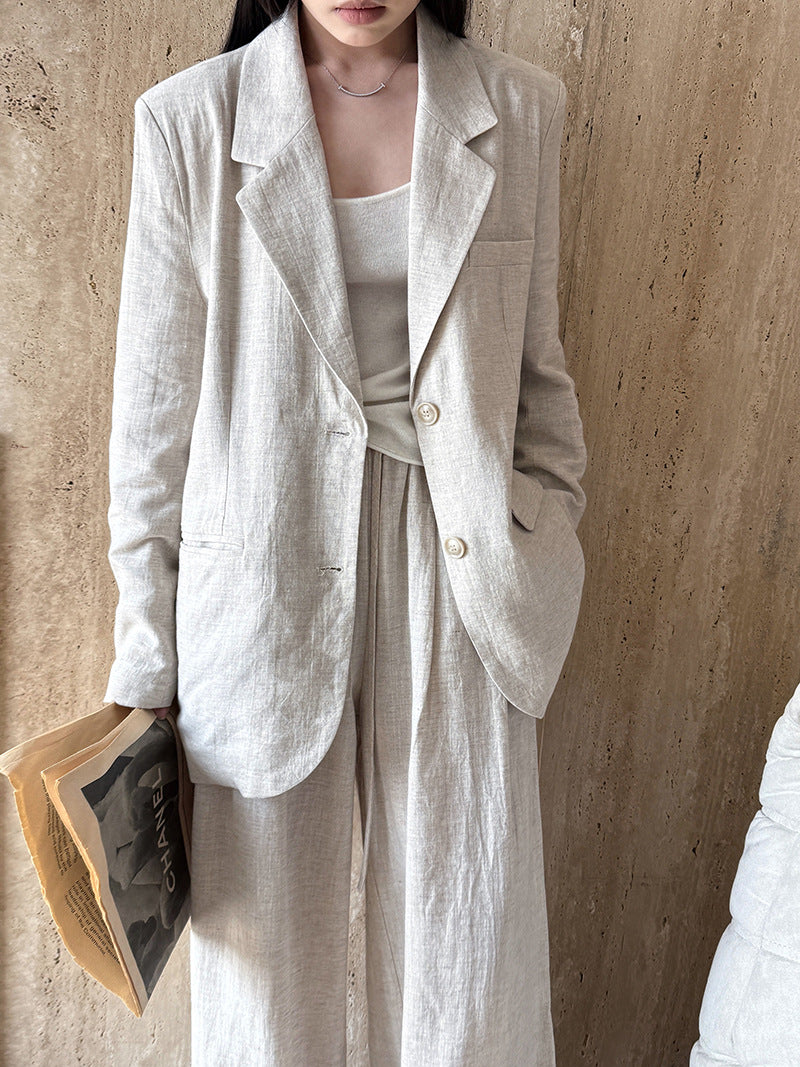 Womens Tencel Linen Blazer and Pants Set