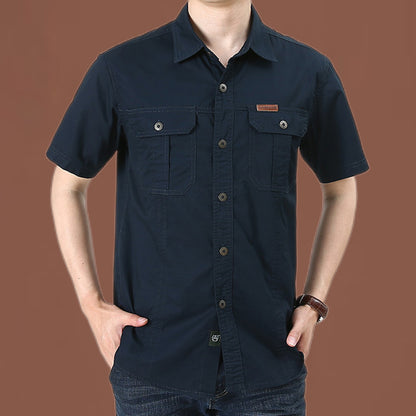 Men's Plus Size Solid Color Long Sleeve Work Shirt Loose Fit Casual Button-Down Shirt with Pocket