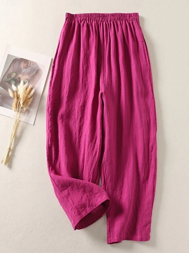 Cotton and Linen Casual Cropped Pants