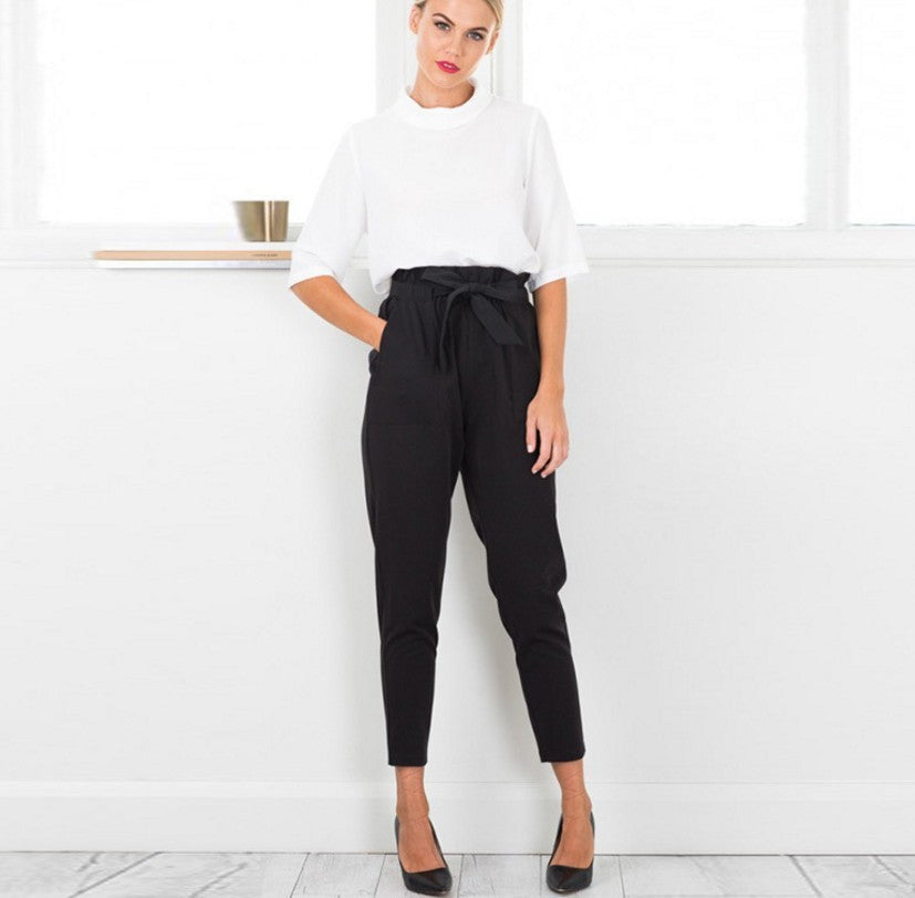 Europese paper bag taille cropped broek