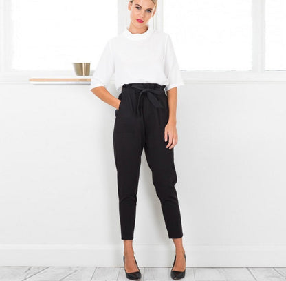 Europese paper bag taille cropped broek