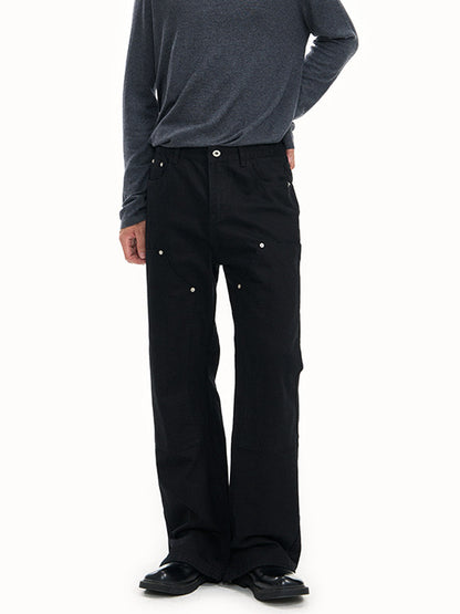 Gewassen katoenen flared cargo broek met klinknagels