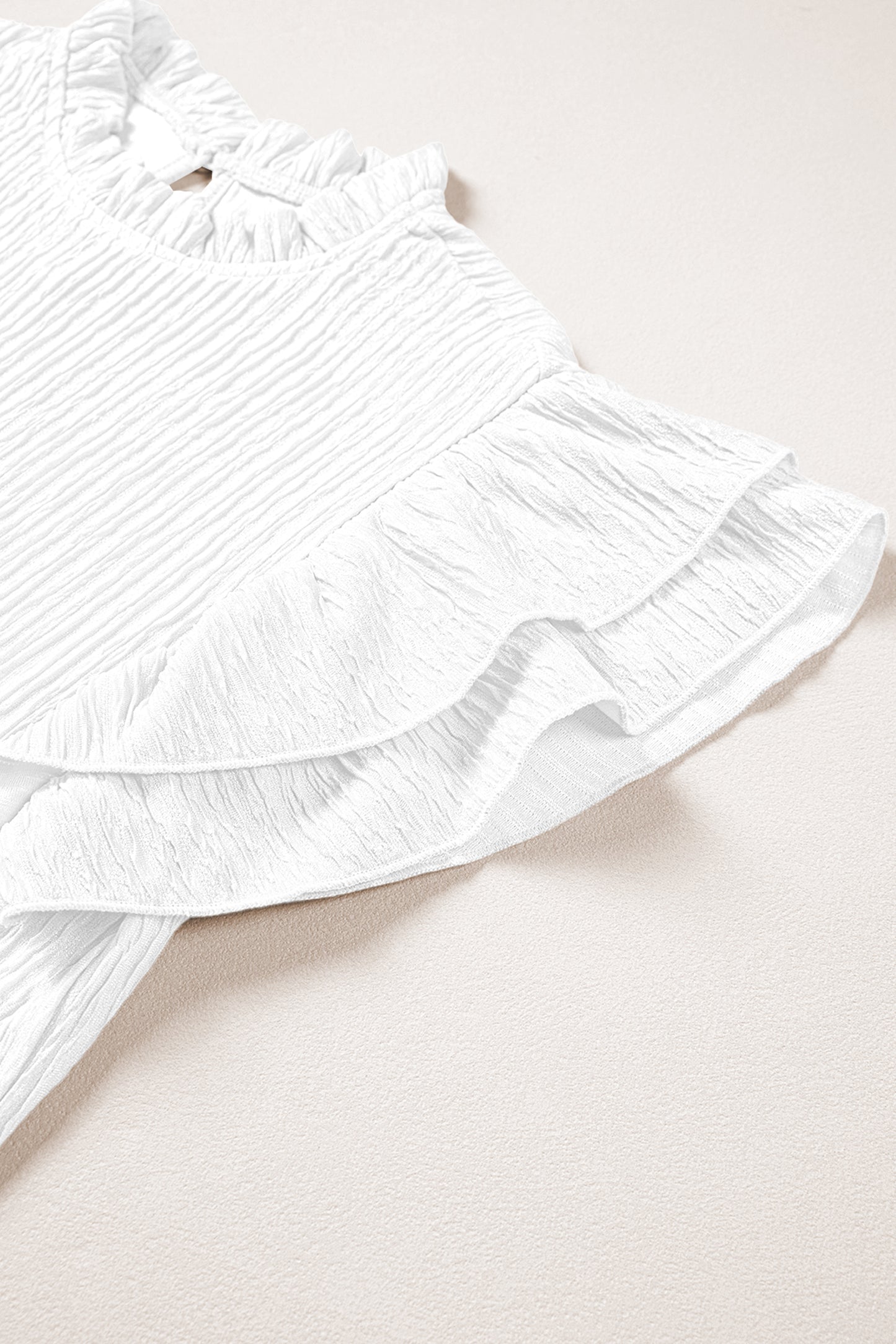 Effen blouse met textuur en ruches korte mouwen