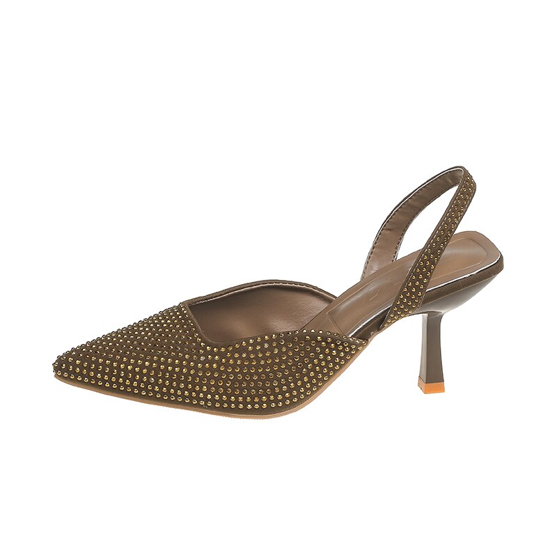 Slingback pumps met strass dunne hoge hak en spitse neus