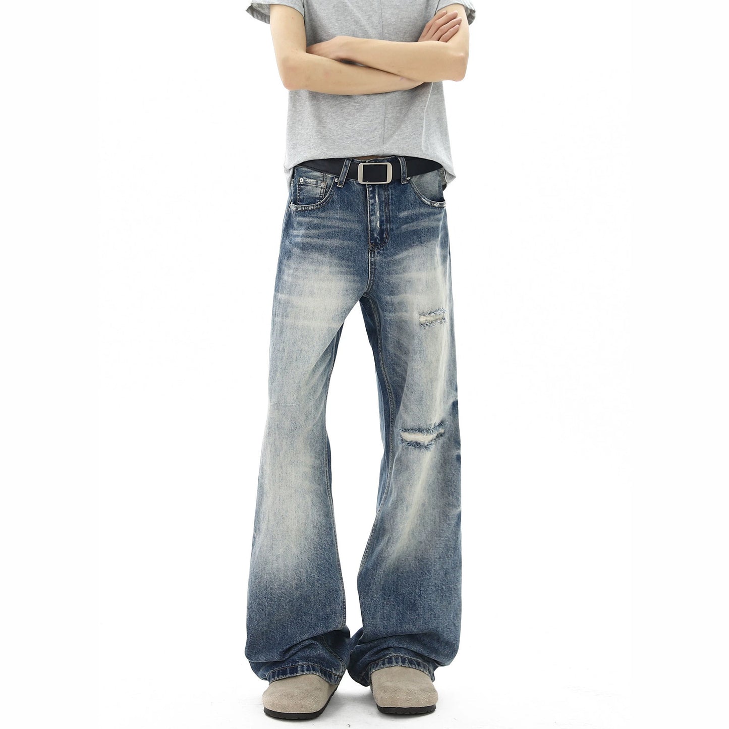Street Style Washed Distressed Denim Pants