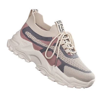 Flyknit shoes breathable and comfortable thick soled shoes dad shoes women's sports shoes