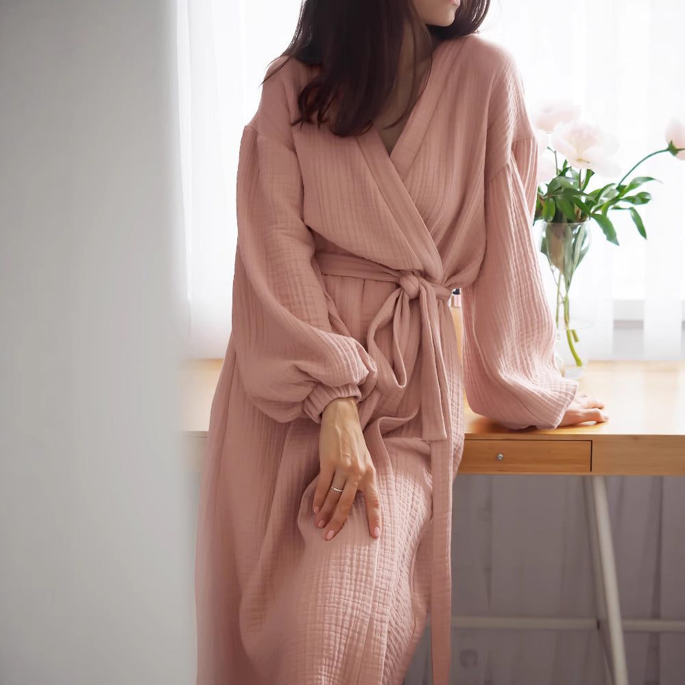 Women's Pure Cotton Double-Layer Gauze Long Bathrobe