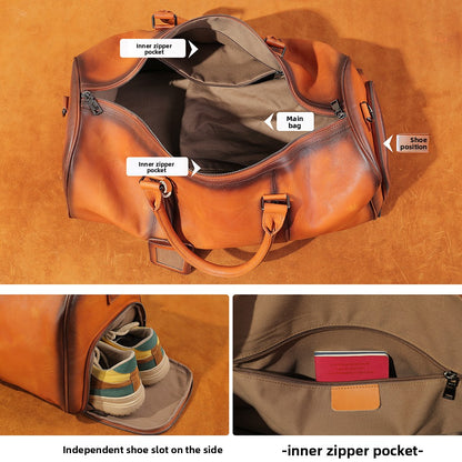 Men's Leather Travel Bag Large Capacity Cowhide Duffle Bag