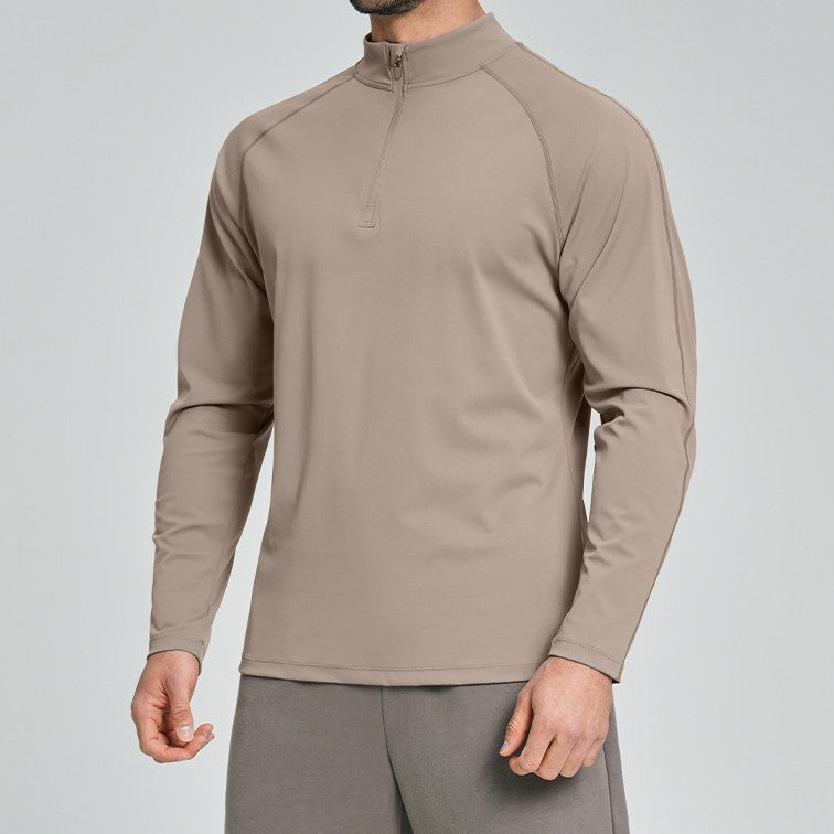 Men's Breathable Half-Zip Long-Sleeve Nylon Top for Fitness and Hiking