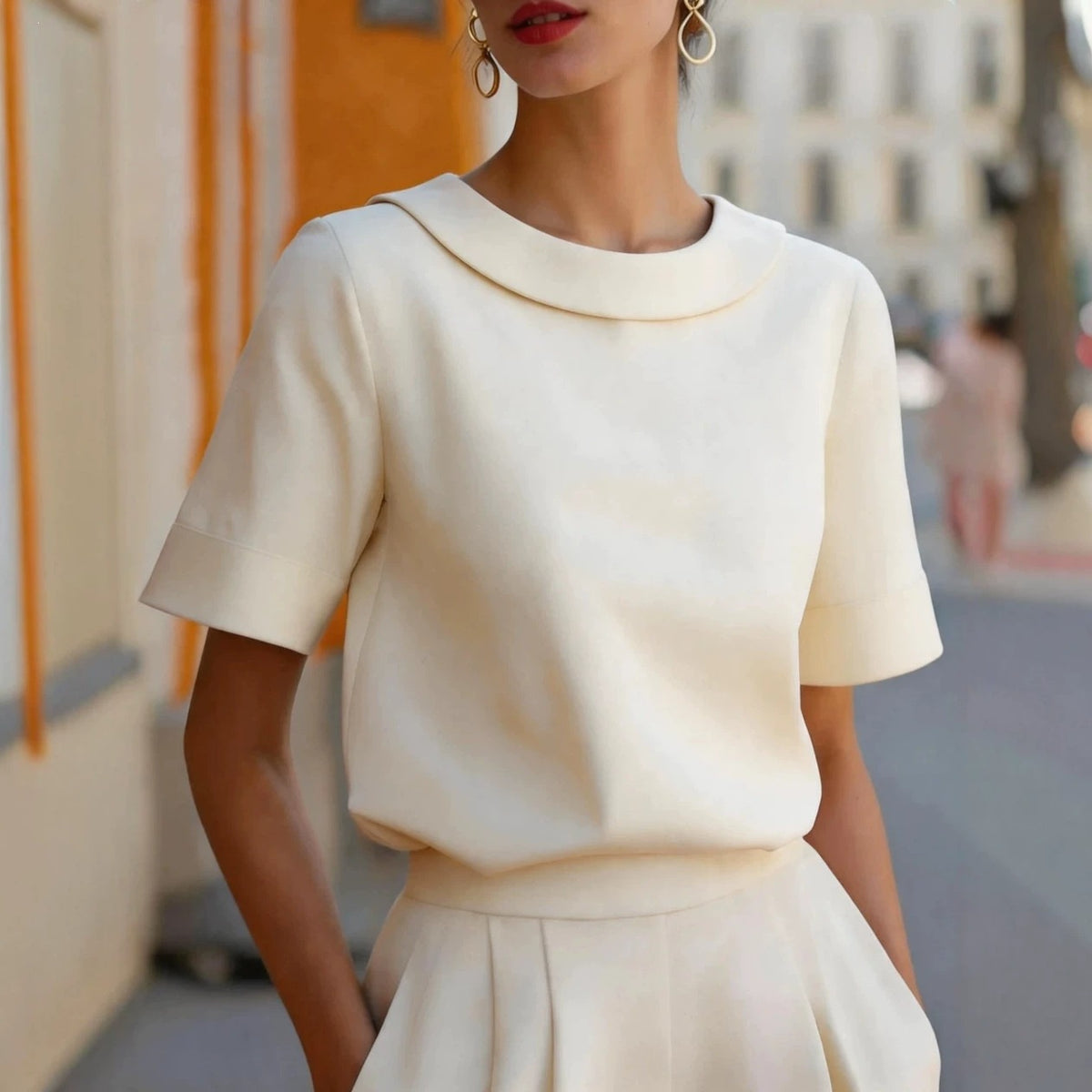 Womens Designer Short Sleeve Solid Shirt