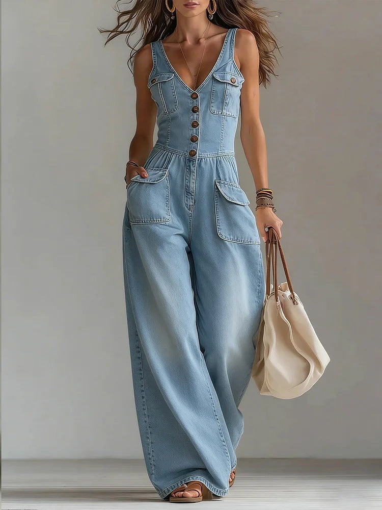 Cami spijkeroverall met wijde pijpen