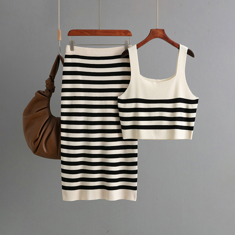 2-delige set midi-rok en crop top met strepen