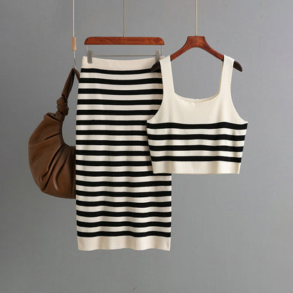 2-delige set midi-rok en crop top met strepen