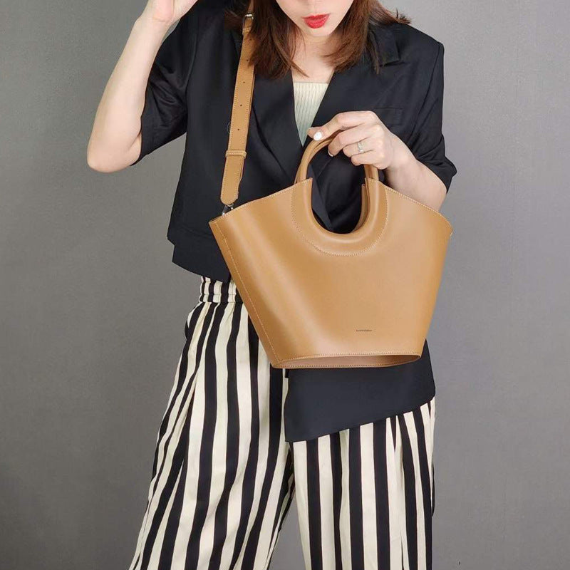 Cowhide High-End French Fashion Commuter Special Bag Niche Design Vegetable Basket Bag