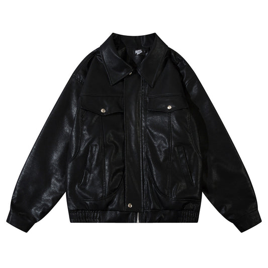 Heren casual Amerikaanse stijl losse PU-leren jacket