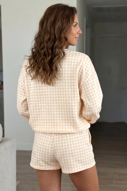 Geruite baggy pullover met trekkoord en casual shorts 2-delige set