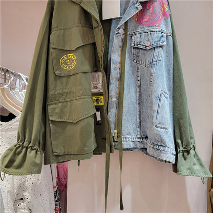 Women's patchwork color-matched denim coat