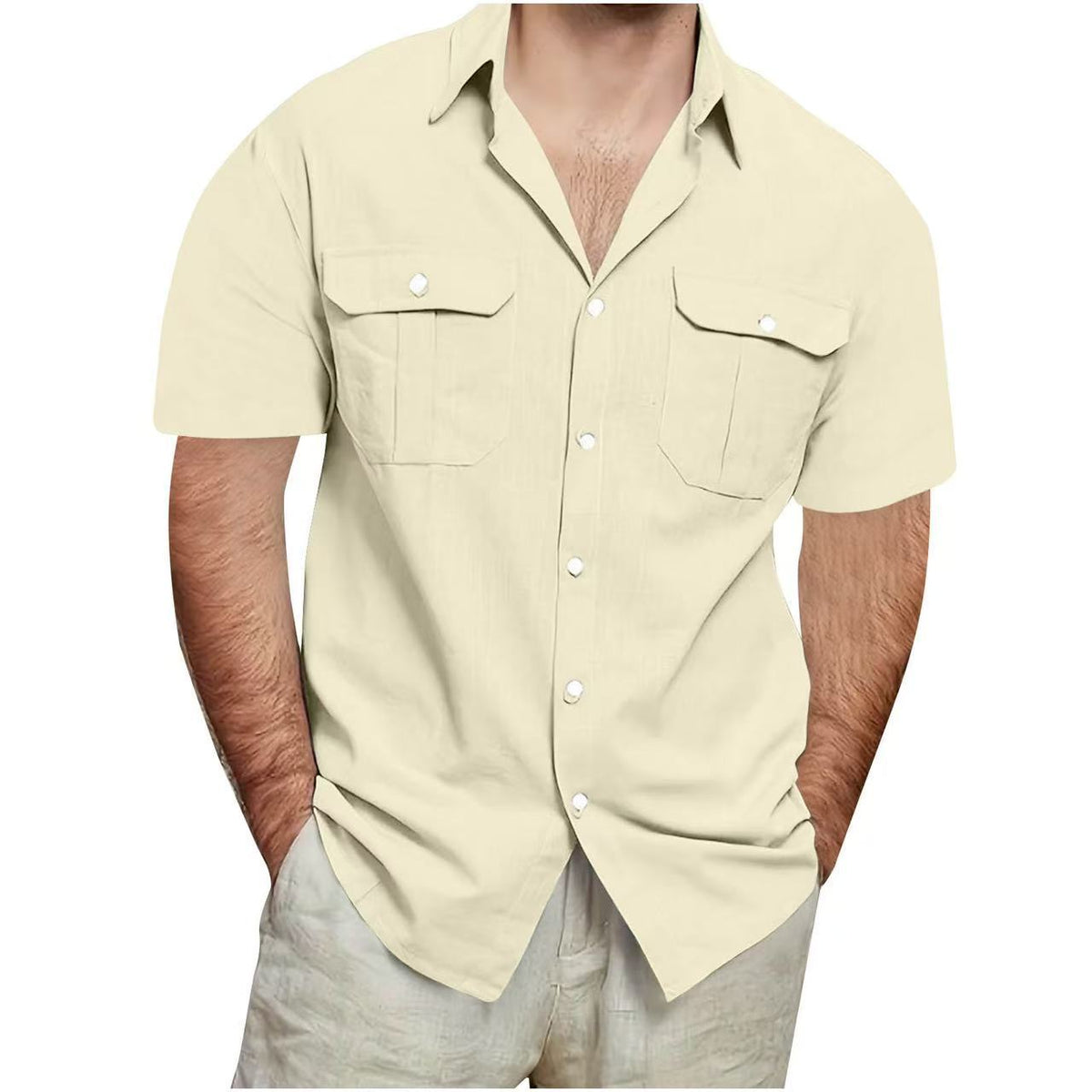Mens Short Sleeve Linen Cotton Shirt