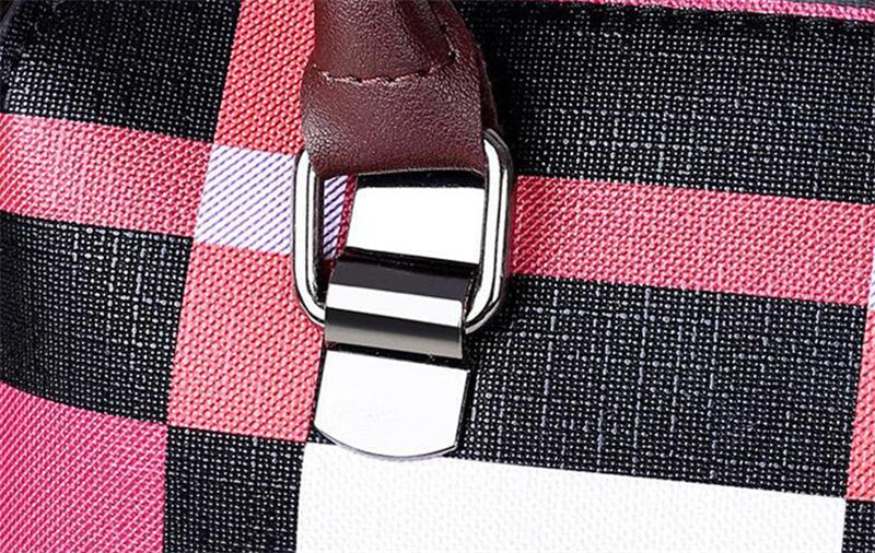 Vintage geruite 4-delige PU-leer tassenset