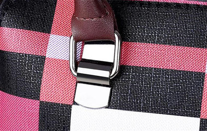 Vintage geruite 4-delige PU-leer tassenset